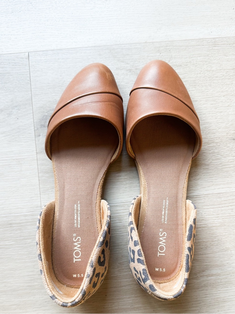 TOMS Women’s Tan D'Orsay Flats with Leopard-Print Heel